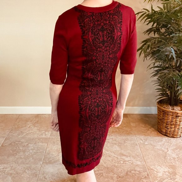 Red & Black Short Sleeve Holiday Sweater Dress - Picture 2 of 4